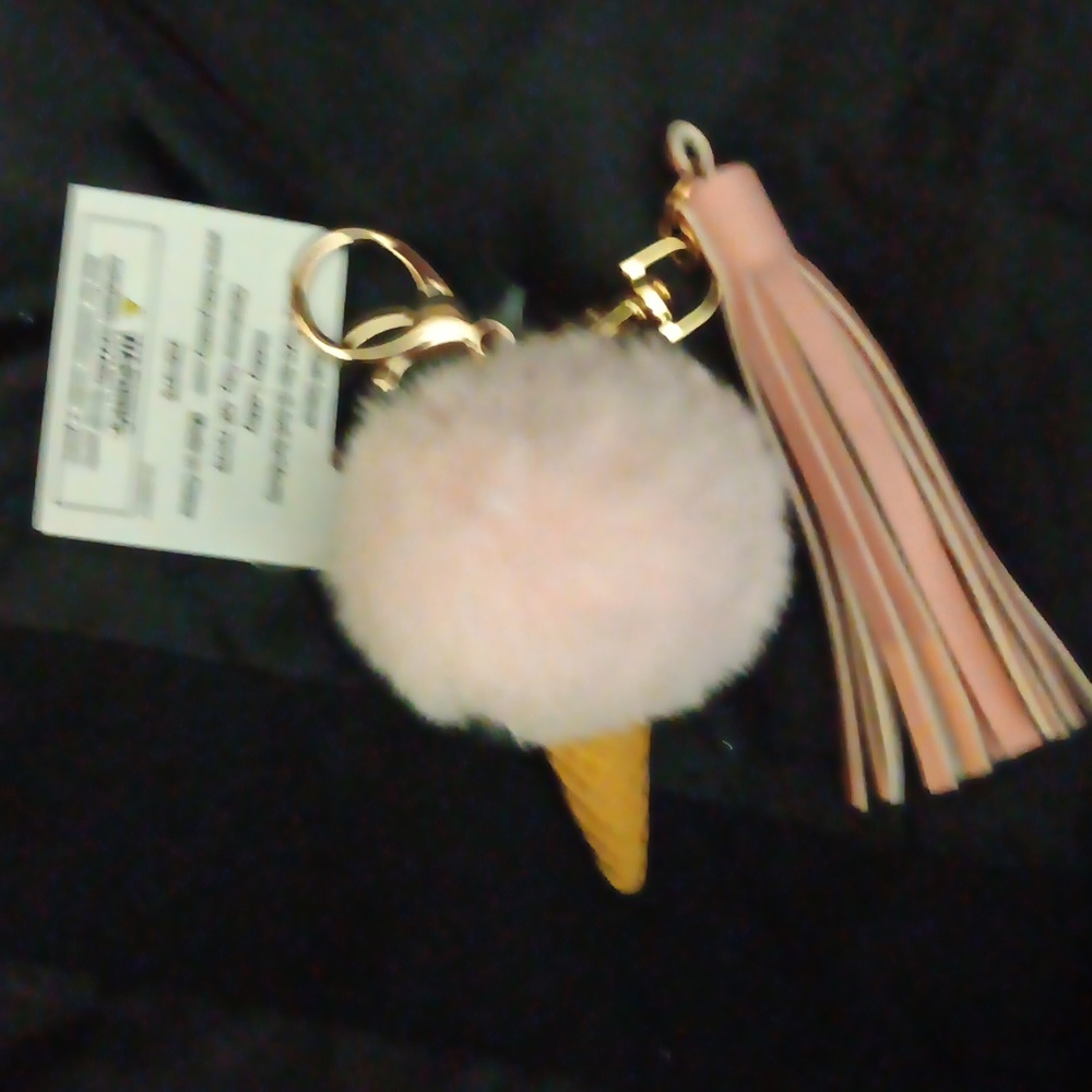 NWT PINK ICE CREAM CONE  POMPOM BAG CHARM